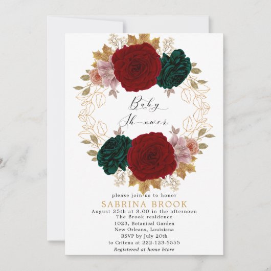 Autumnal Bourgondië Emerald Greeny Baby shower Kaart (Voorkant)