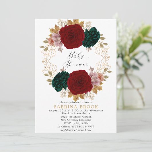 Autumnal Bourgondië Emerald Greeny Baby shower Kaart (Staand voorkant)