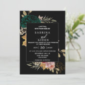Autumnal Bourgondië Emerald Greeny Zwart Bruiloft Kaart (Staand voorkant)