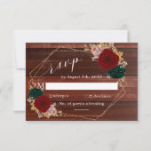 Autumnal Bourgondië Houten Smaragd Groene Bloem RSVP Kaartje (Voorkant)