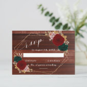 Autumnal Bourgondië Houten Smaragd Groene Bloem RSVP Kaartje (Staand voorkant)