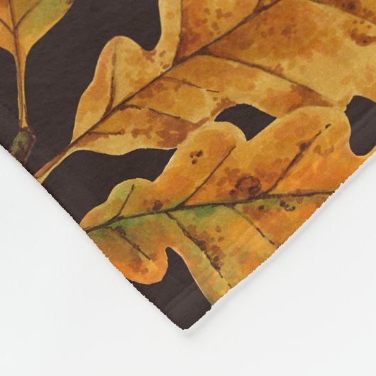 Autumnal eikenbladeren op donkerbruin fleece deken (Hoek)