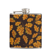 Autumnal eikenbladeren op donkerbruin heupfles (Voorkant)