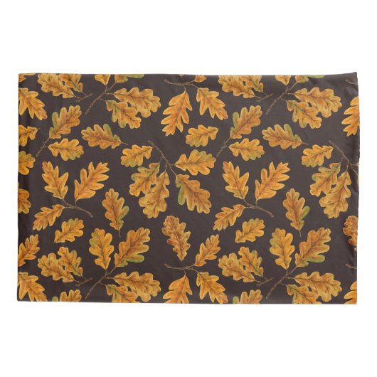 Autumnal eikenbladeren op donkerbruin kussensloop (Achterkant-Links)