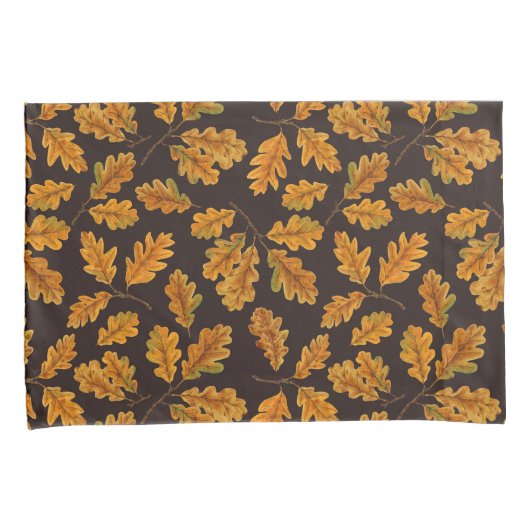 Autumnal eikenbladeren op donkerbruin kussensloop (Voorkant-Rechts)