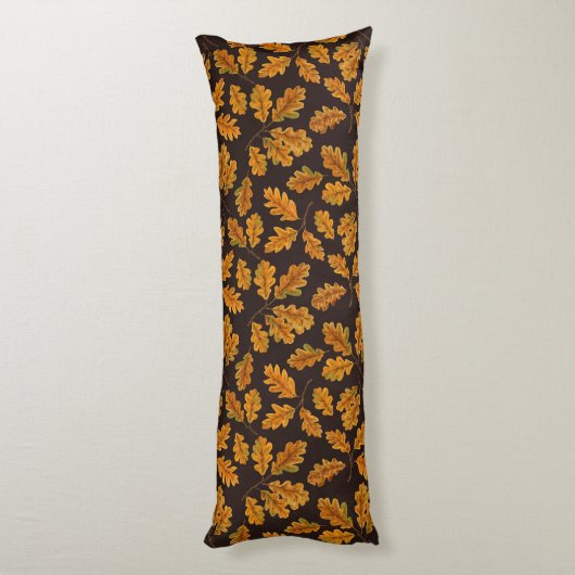 Autumnal eikenbladeren op donkerbruin lichaamskussen (Achterkant (Verticaal))