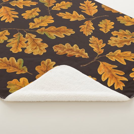 Autumnal eikenbladeren op donkerbruin sherpa deken (3/4)