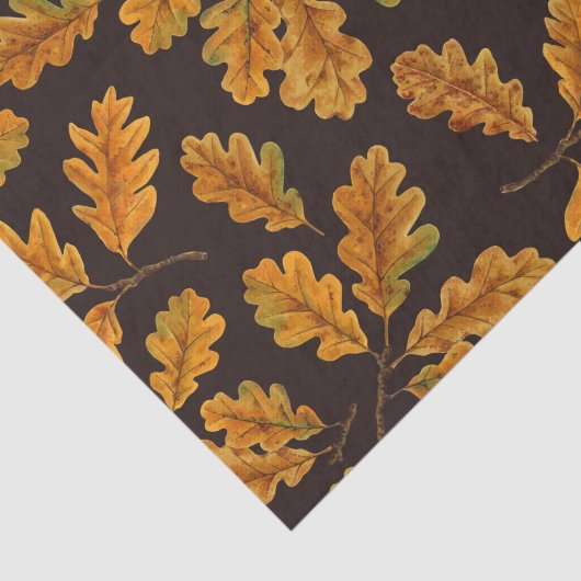 Autumnal eikenbladeren op donkerbruin tissuepapier (Detail)