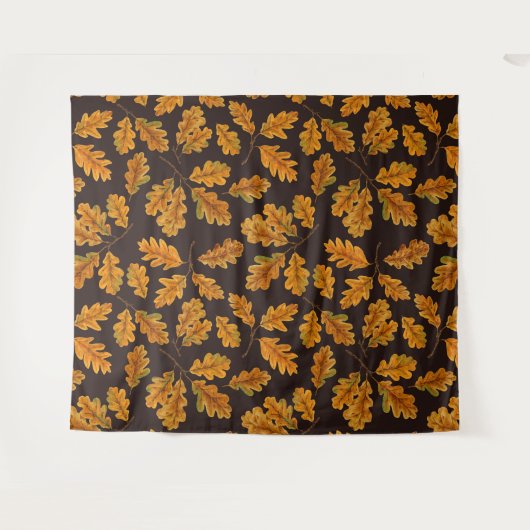 Autumnal eikenbladeren op donkerbruin wandkleed (Voorkant (horizontaal))