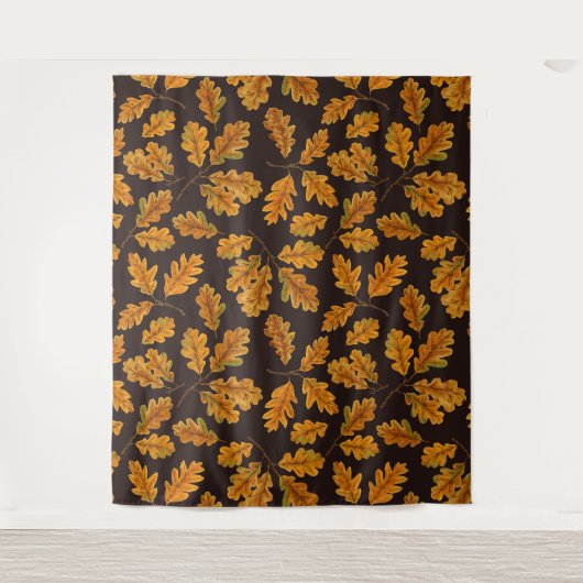 Autumnal eikenbladeren op donkerbruin wandkleed (Voorkant)