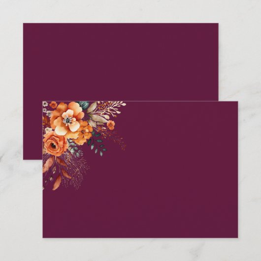 Autumnal floral elegant burgundy notitiekaartje (Voorkant / Achterkant)