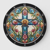 Autumnal Floral Stained Glass Cross  Grote Klok (Voorkant)
