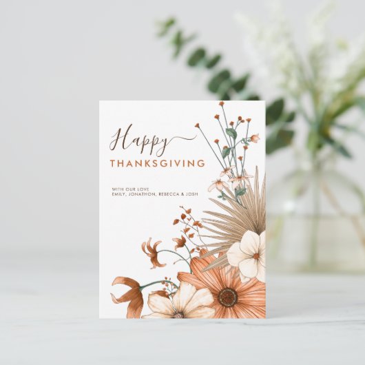 Autumnal Florals Foliage Happy Thanksgiving Names Feestdagenkaart (Staand voorkant)