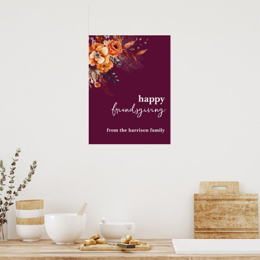 Autumnal flowers thanksgiving elegant burgundy poster (Keuken)