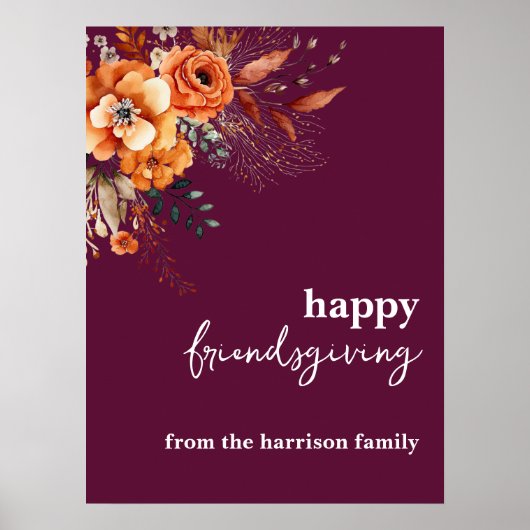 Autumnal flowers thanksgiving elegant burgundy poster (Voorkant)