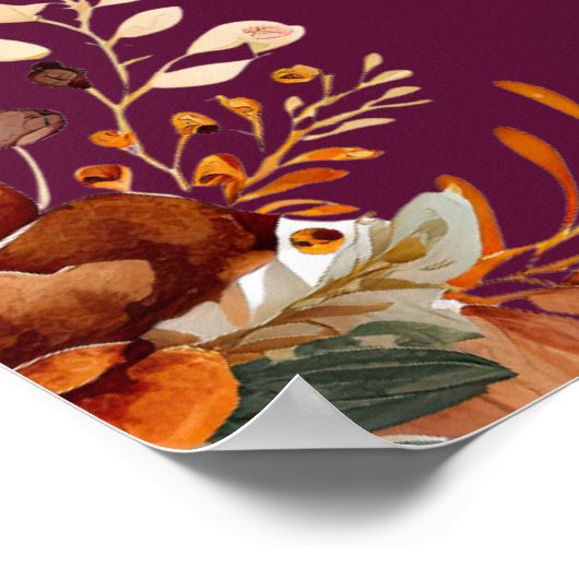 Autumnal flowers thanksgiving elegant burgundy poster (Hoek)