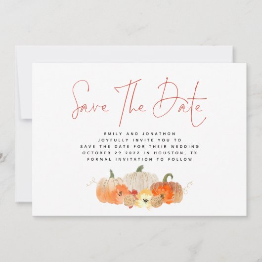 Autumnal Glittery Pumpkins QR Code Weddenschap Save The Date (Voorkant)