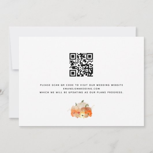 Autumnal Glittery Pumpkins QR Code Weddenschap Save The Date (Achterkant)
