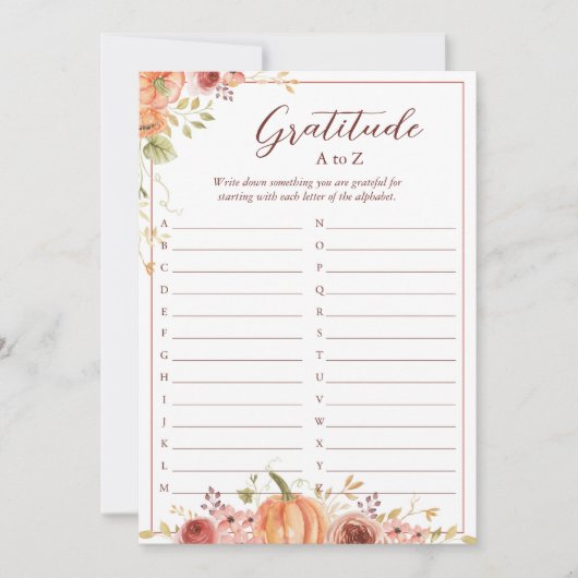 Autumnal Gratitude List A to Z Thanksgiving Card Kaart (Voorkant)