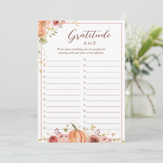 Autumnal Gratitude List A to Z Thanksgiving Card Kaart (Staand voorkant)