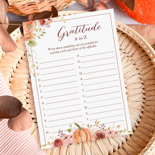 Autumnal Gratitude List A to Z Thanksgiving Card Kaart