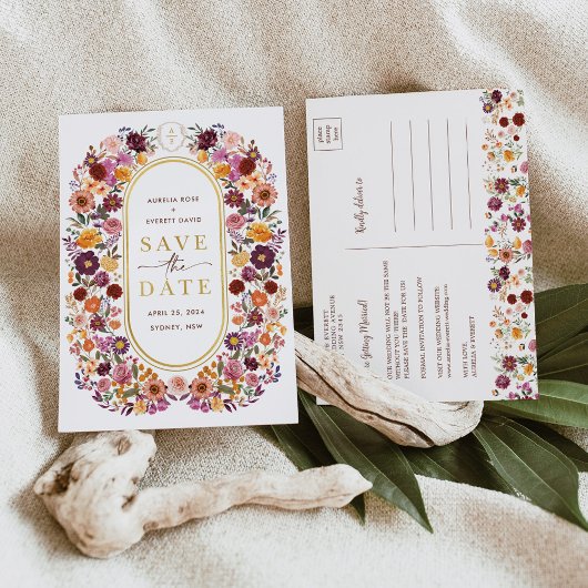Autumnal Herfst Wildflower Save the Date Wedding Aankondigingskaart