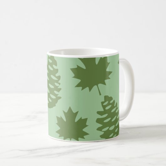Autumnal Leafs & Pine Cones in Green Tones Koffiemok (Voorkant rechts)