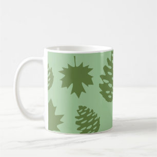 Autumnal Leafs & Pine Cones in Green Tones Koffiemok