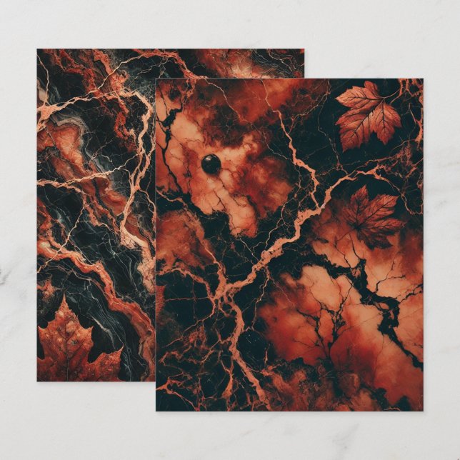 Autumnal Marble Rusty Leaves Scrapbook Paper (Voorkant / Achterkant)