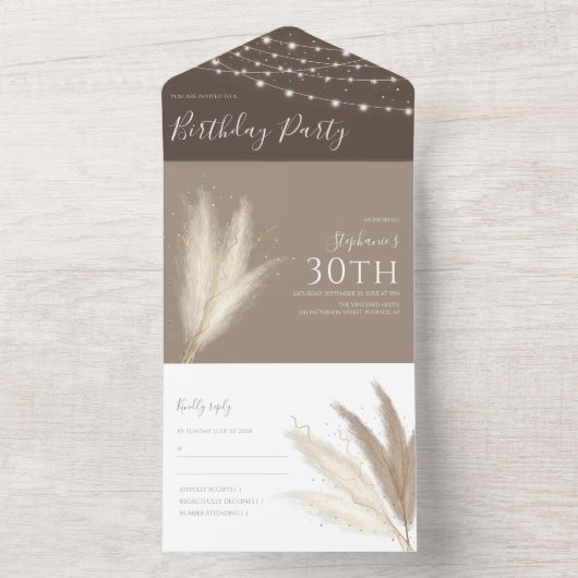 Autumnal Pampas Grass Birthday All In One Uitnodiging (Binnen)