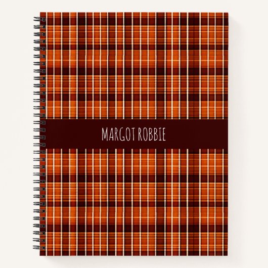 Autumnal Plaid Oranje Bruin Geometrisch Patroon Notitieboek (Voorkant)