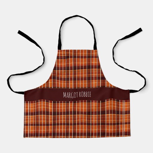 Autumnal Plaid Oranje Bruin Geometrisch Patroon Schort (Voorkant)