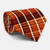 Autumnal Plaid Oranje Bruin Geometrisch Patroon Stropdas (Opgerold)