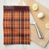 Autumnal Plaid Oranje Bruin Geometrisch Patroon Theedoek (Quarter Fold)