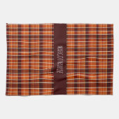 Autumnal Plaid Oranje Bruin Geometrisch Patroon Theedoek (Horizontaal)