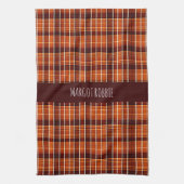 Autumnal Plaid Oranje Bruin Geometrisch Patroon Theedoek (Verticaal)