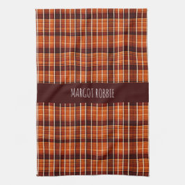 Autumnal Plaid Oranje Bruin Geometrisch Patroon Theedoek