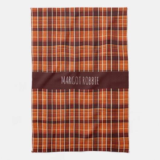Autumnal Plaid Oranje Bruin Geometrisch Patroon Theedoek (Verticaal)