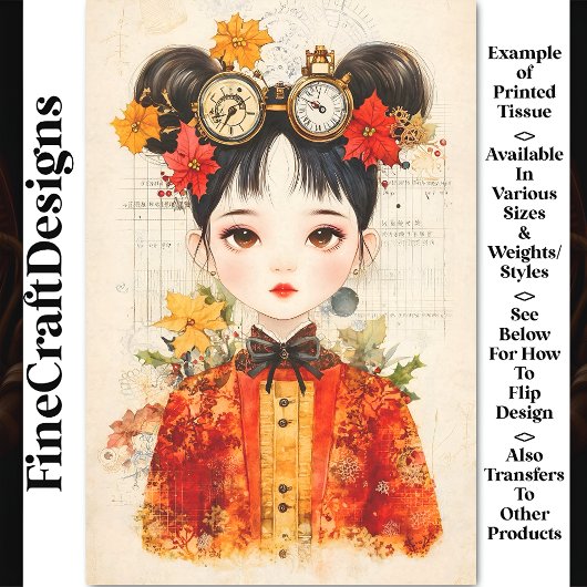 Autumnal Steampunk Aziatische vrouw BJ3 Decoupage Tissuepapier
