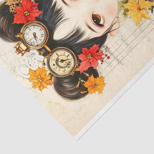 Autumnal Steampunk Aziatische vrouw BJ3 Decoupage Tissuepapier (Detail)