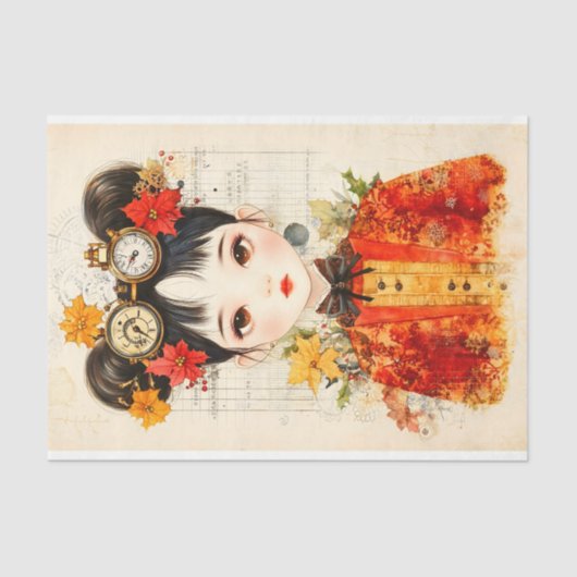 Autumnal Steampunk Aziatische vrouw BJ3 Decoupage Tissuepapier (Voorkant)