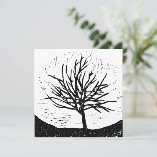 Autumnal Tree Lino Print Kaart (Staand voorkant)