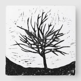 Autumnal Tree Lino Print Wandklok