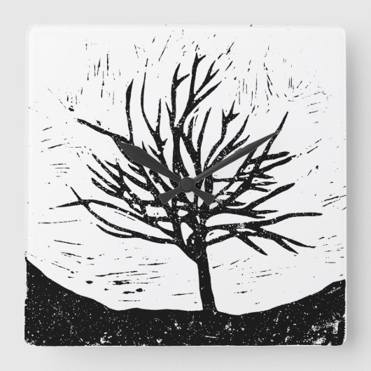 Autumnal Tree Lino Print Wandklok (Voorkant)