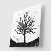Autumnal Tree Lino Print Wandklok (Hoek)