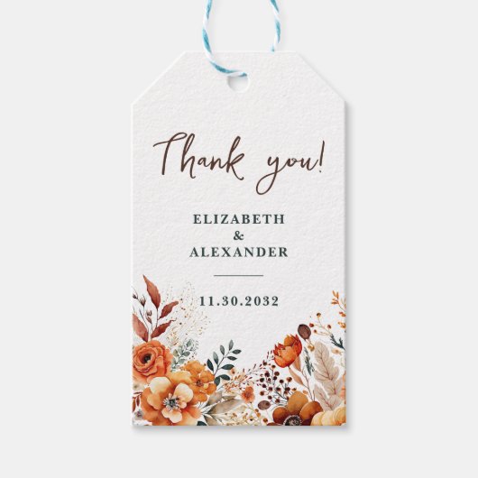 Autumnal wedding warm botanical names and date cadeaulabel (Voorkant)