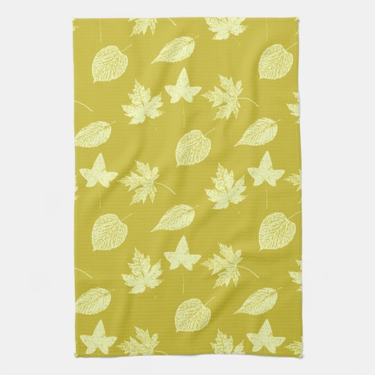 Autumnebladeren - mosterd en lichtgeel theedoek (Verticaal)