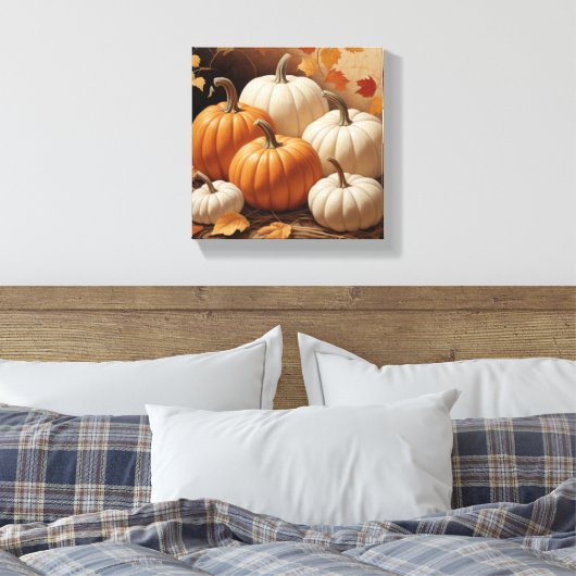 Autumn's Bounty: een symfonie van pompoenencanvas Canvas Afdruk (Insitu (Slaapkamer))