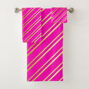 AUX GOUDEN STREPEN OP ROZE Decor Set Bad Handdoek