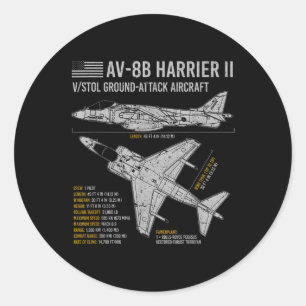 AV-8b Harrier II Vliegtuig War Plane vliegtuig Blu Ronde Sticker